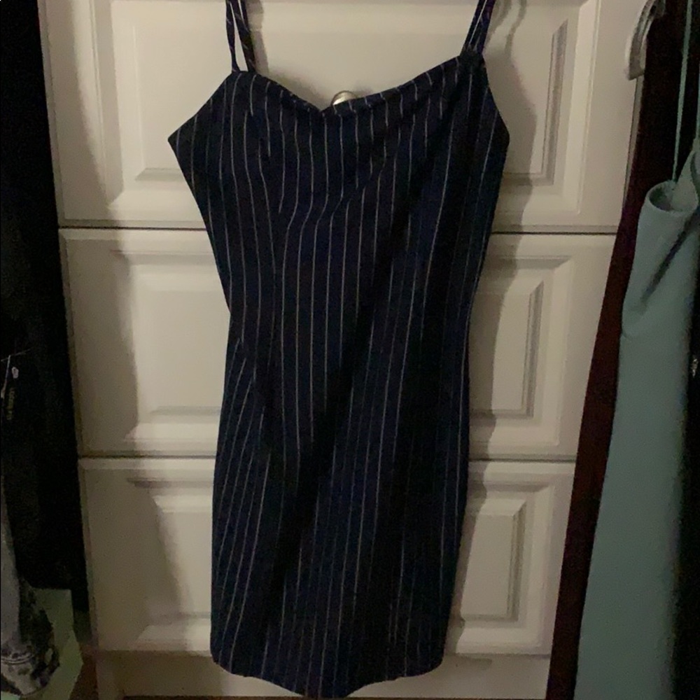 navy and white striped bodycon dress